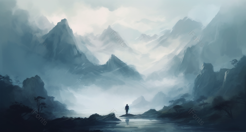 新中式蓝色调水墨山水画,插画/手绘图,插画/手绘图库,插画/手绘图下载,插画/手绘